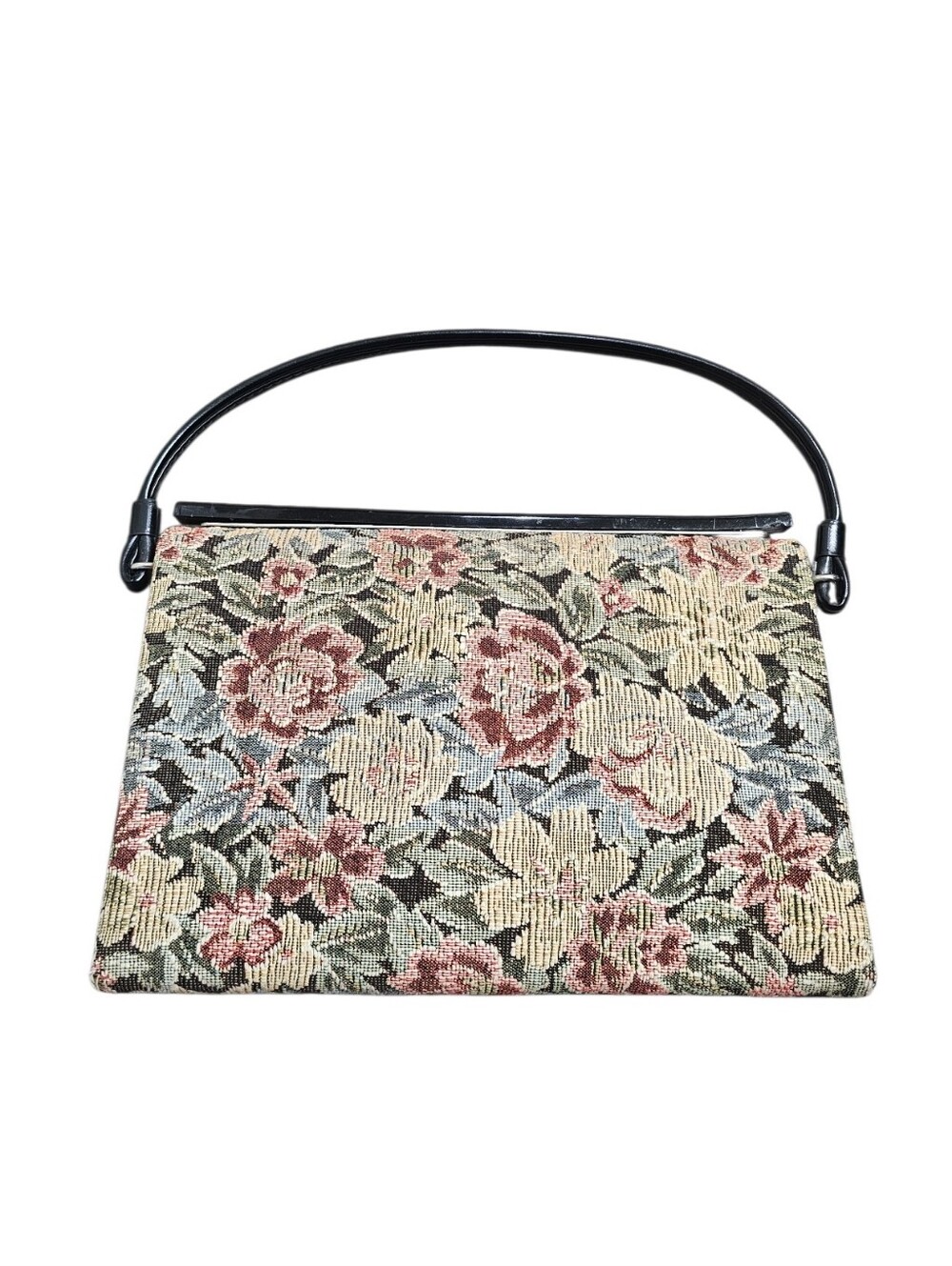 Vintage Box Frame Floral Tapestry Handbag with Black Handle